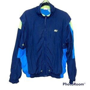 Vintage Nike Full Zip Windbreaker Sz Small Gray Tag 90s Color Block Blue,Green